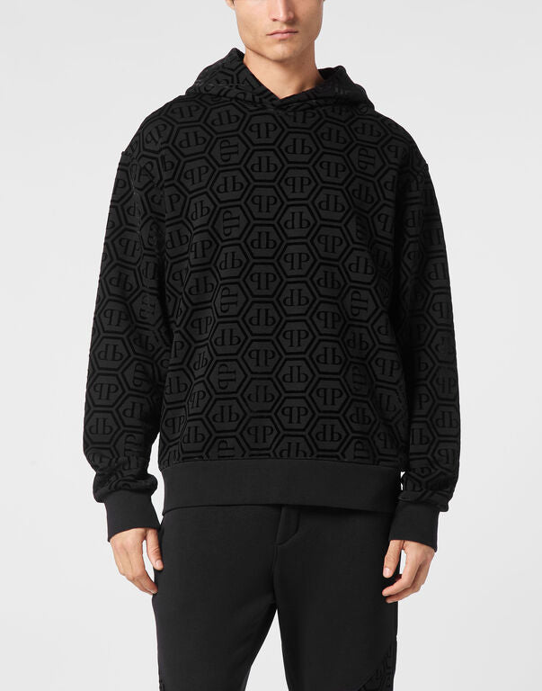 Logo-Flocked Black Hoodie