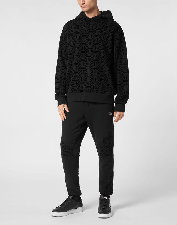 Logo-Flocked Black Hoodie