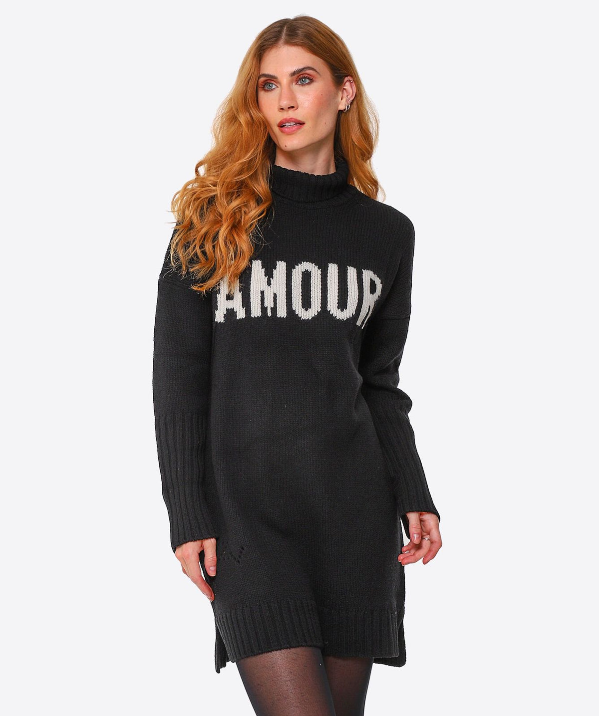 Logo-Intarsia Knitted Black Dress