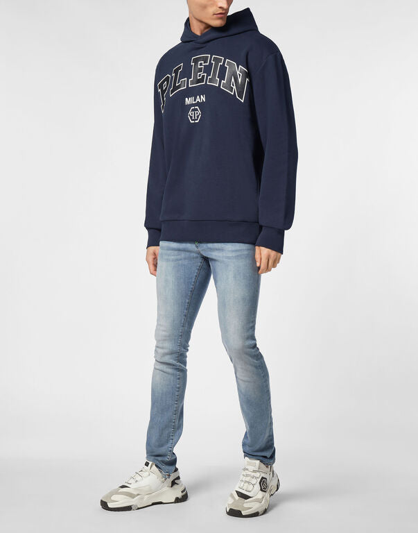 Logo-Print Navy Hoodie