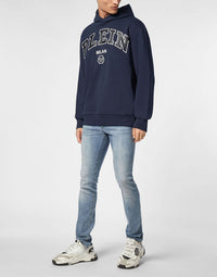 Logo-Print Navy Hoodie