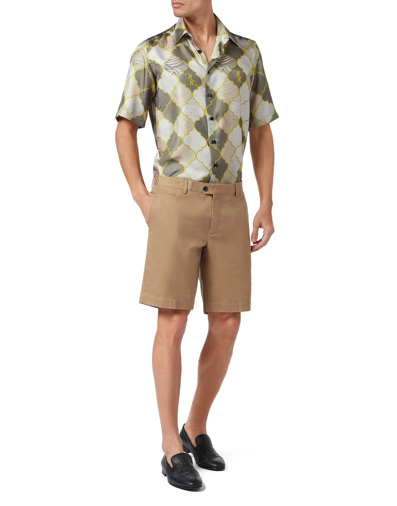 Logo-Embroidered Beige Shorts
