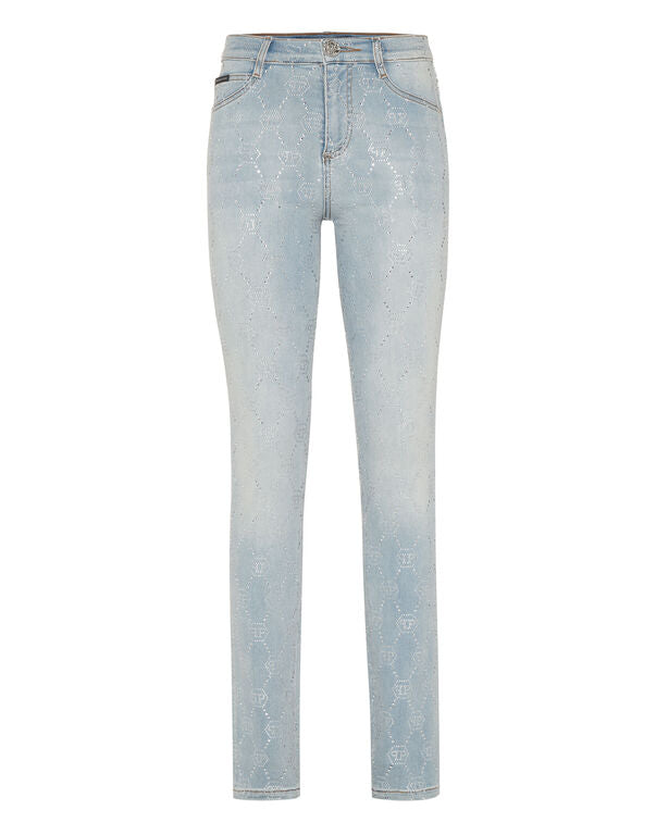Monogram High-Waisted Blue Jeggings