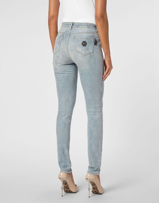 Monogram High-Waisted Blue Jeggings