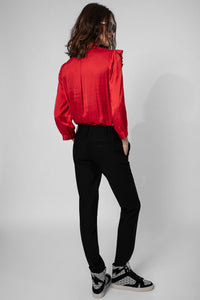 Ruffled-Trim Red Blouse