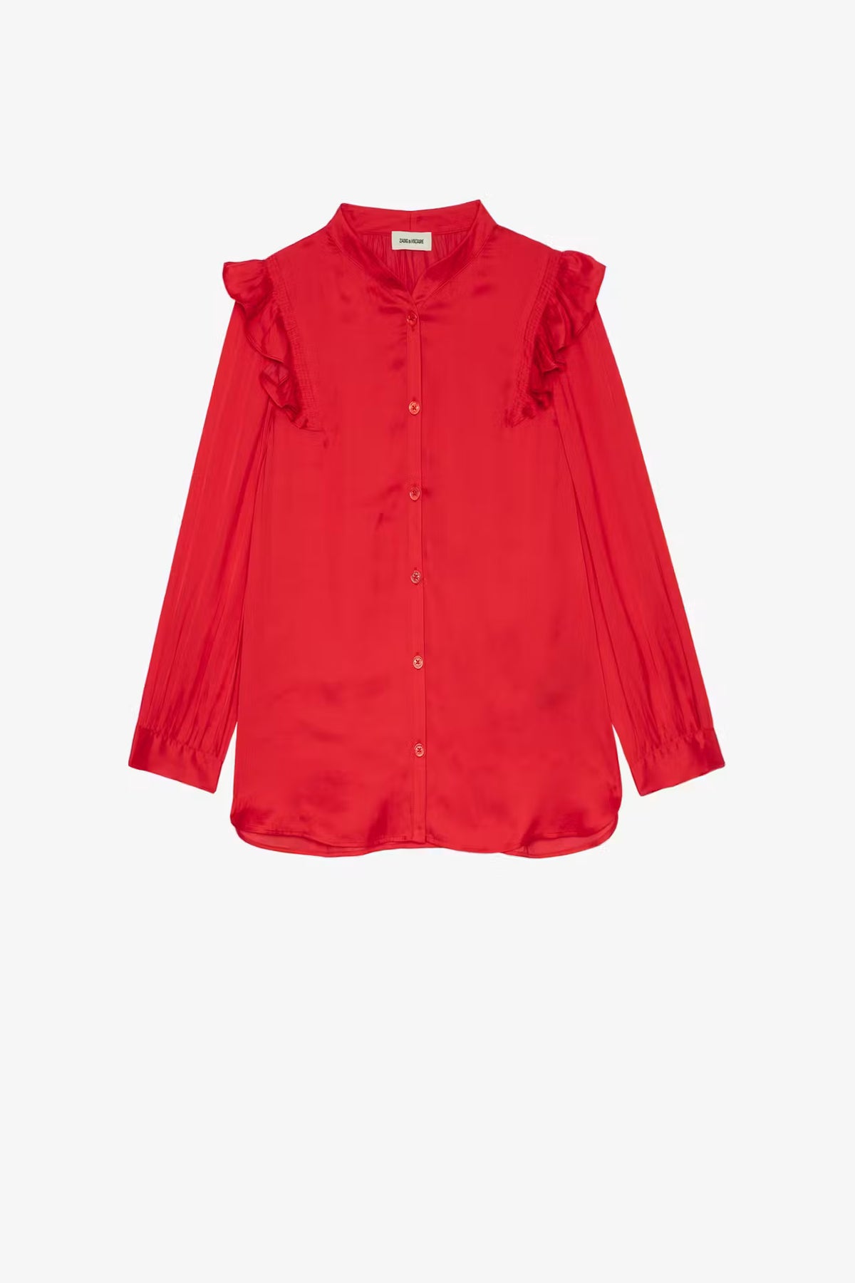 Ruffled-Trim Red Blouse