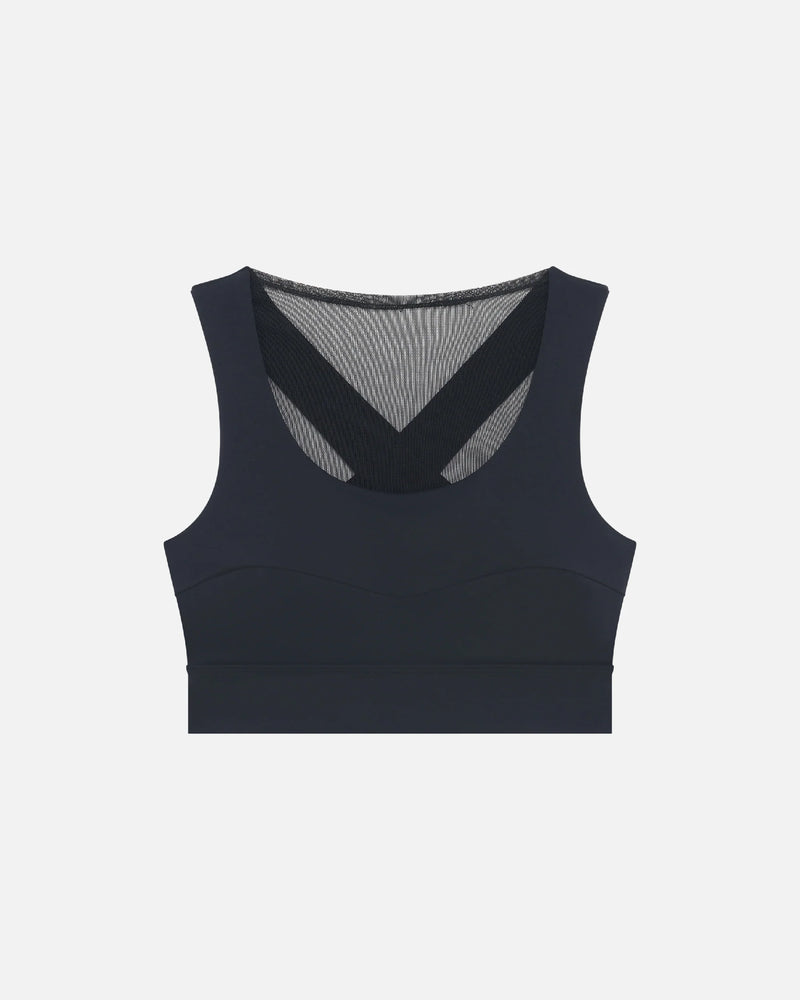 Tulle-Panel Black Sports Bra