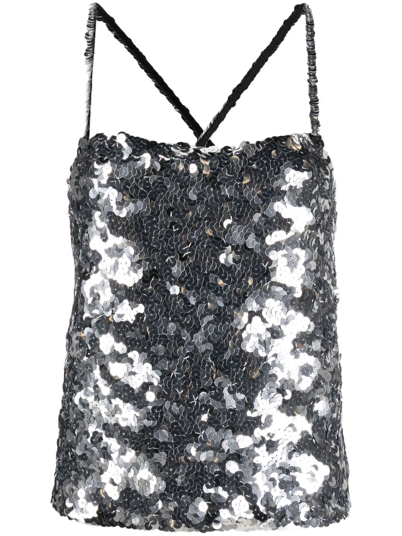 Sequinned Silver Tank Top