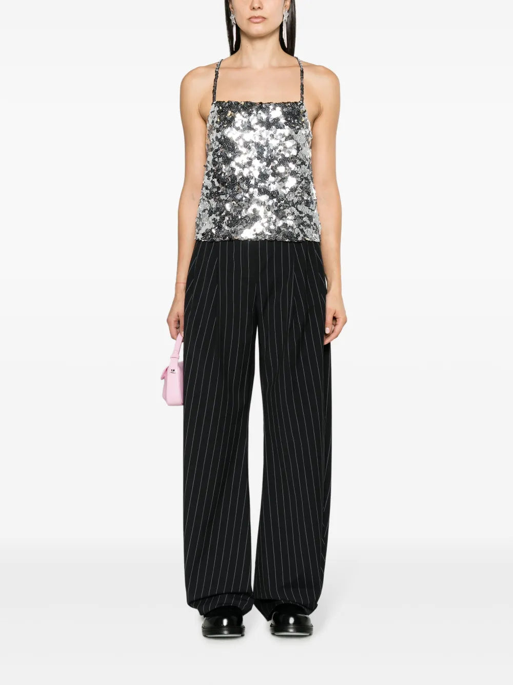 Sequinned Silver Tank Top