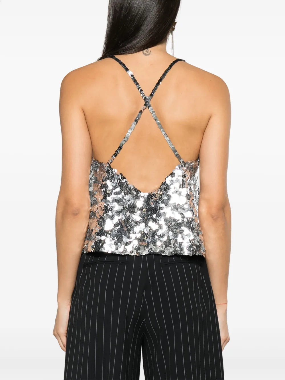 Sequinned Silver Tank Top