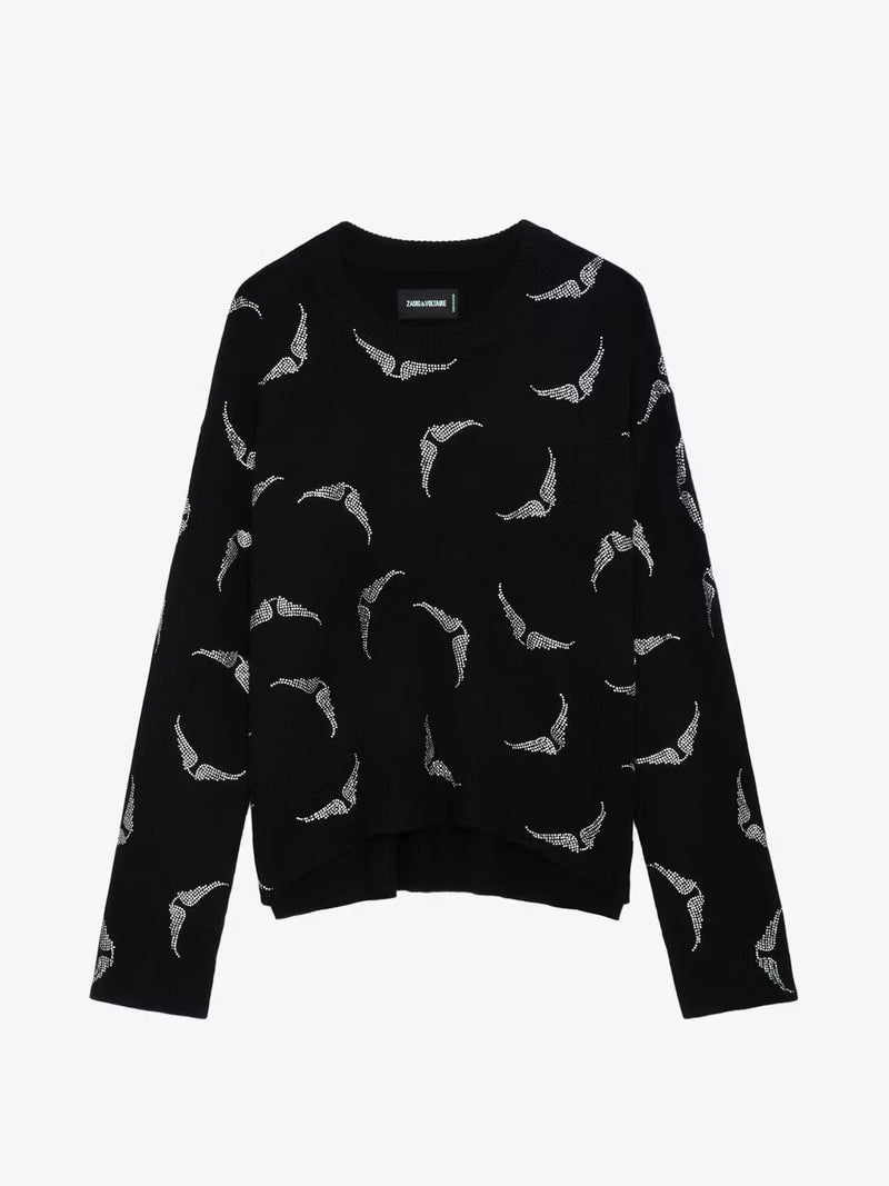 Strass Wings Black Sweater