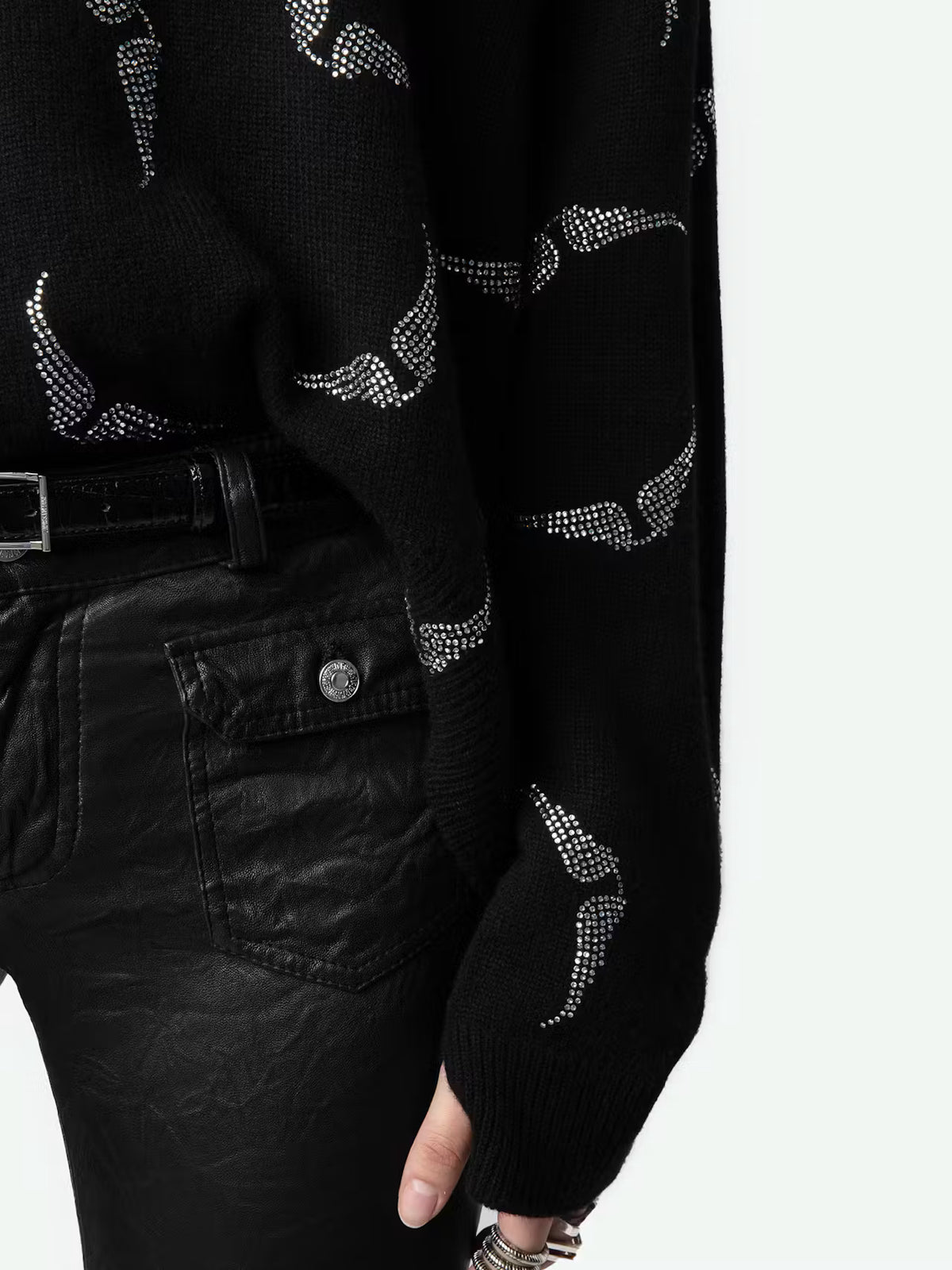 Strass Wings Black Sweater