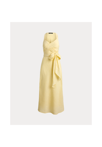 Striped Linen Wrap Midi Dress