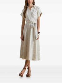 Twill Striped Wraped Midi Dress