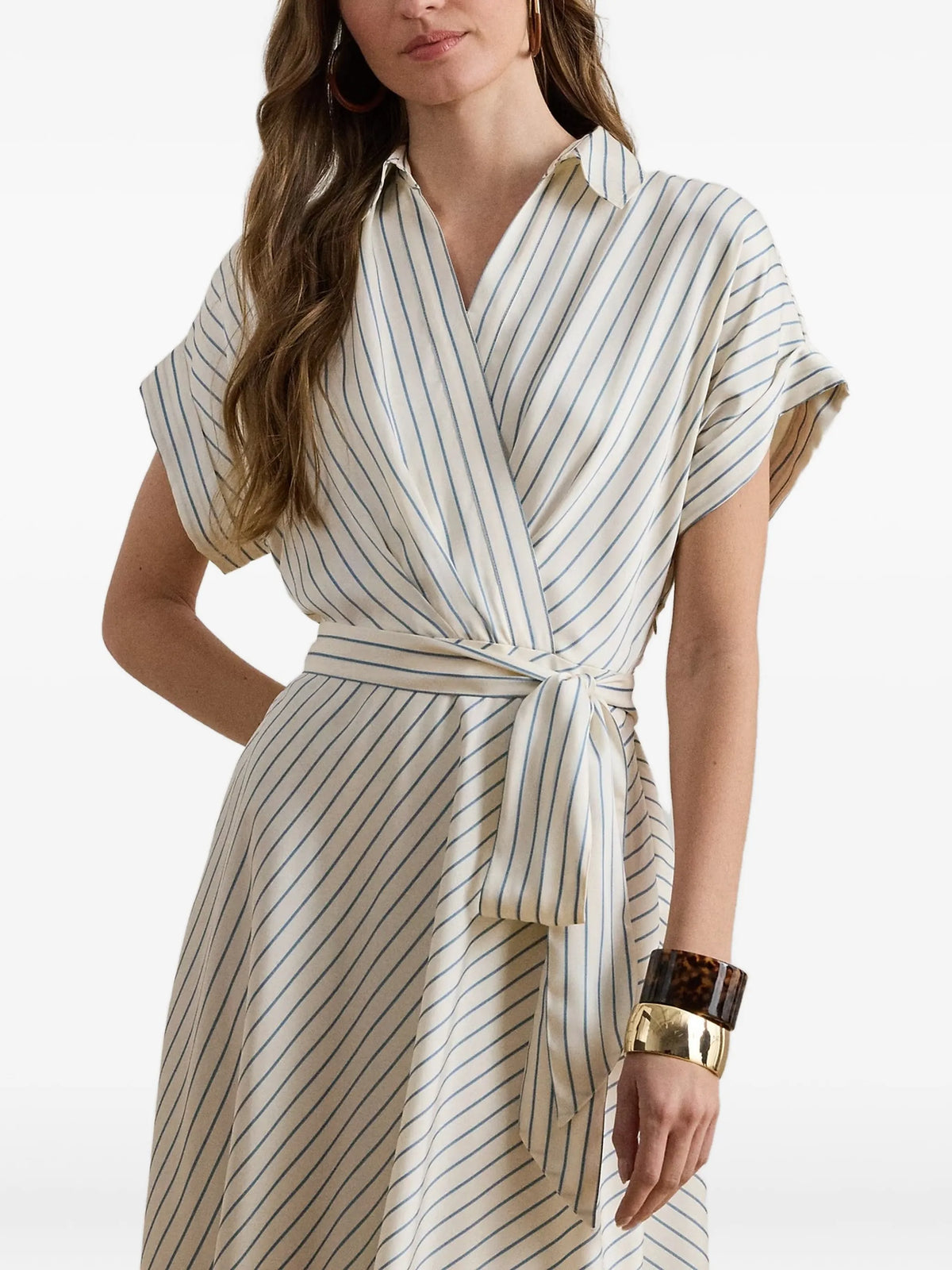 Twill Striped Wraped Midi Dress