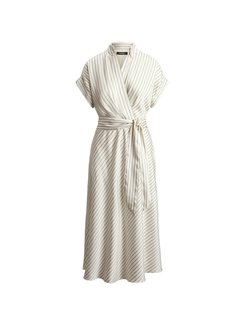 Twill Striped Wraped Midi Dress