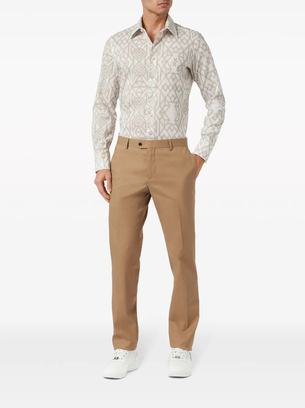 Geometric-Print White Shirt