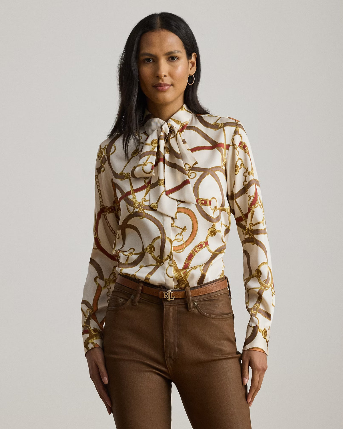 Kristy Tie-Front Long-Sleeve Button Shirt