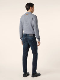 Scott Slim Carrot 5 Pocket Jeans in Dark Blue Super Stretch Soft Denim in Cotton and Lyocell