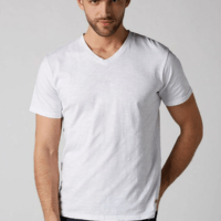 White V-Neck Slub T-Shirt