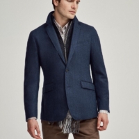 Navy Zipped Moleskin Bib Herringbone Blazer