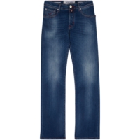 Mid Blue Contrast Stitch Straight Jeans